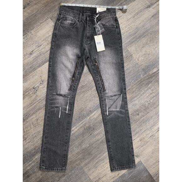 MNML Other - mnml D530 Zipper Straight Denim Jeans 30 Washed Black Distressed Streetwear NWT